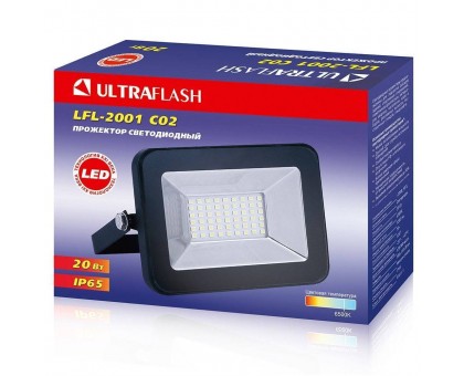 Прожектор Ultraflash LFL-2001 С02 черный, LED 20Вт, 6500К, 230В
