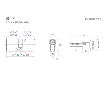 Цилиндровый механизм ЕСО Z ЛП-90 (хром) (55-35)
