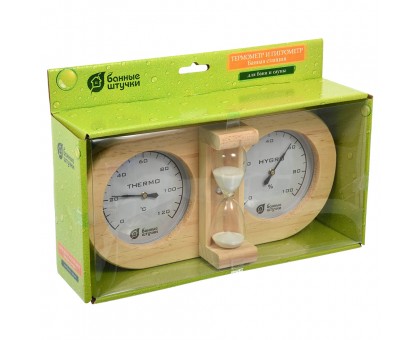 Термометр с гигрометром Банная станция с песочными часами для бани и сауны, 27х13,8х7,5см