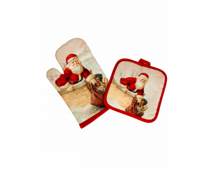 Набор кухонный из 2х предметов "Дед Мороз" прихватка + рукавица Y6-1914