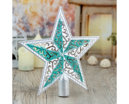 Верхушка на елку Зимнее волшебство Звезда Завитушки, 19 x 18,5 см, серебро с зеленым